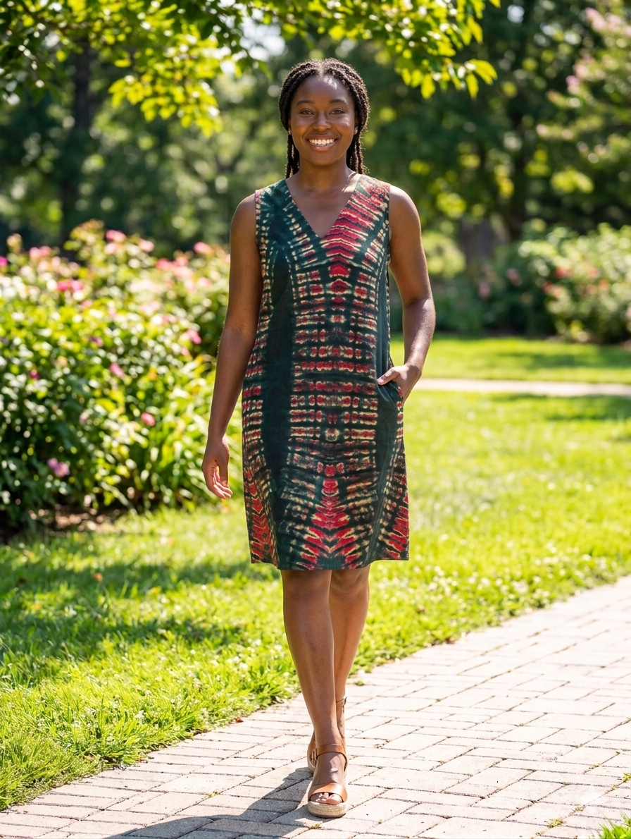 Adire Tie-Dye Sleeveless Mini Dress
