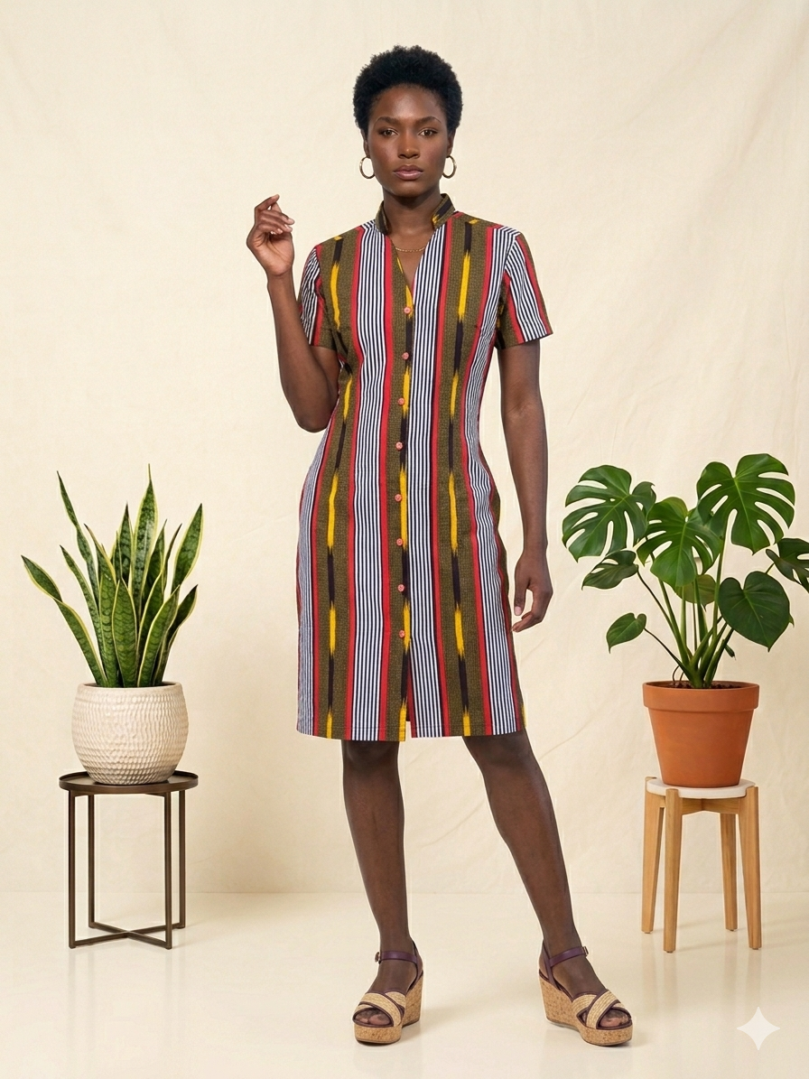 Button-Down Ankara Shirt Dress