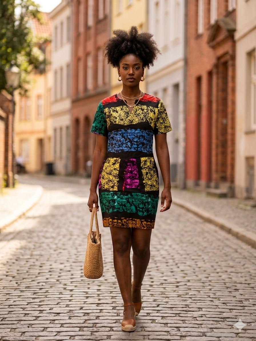 African Wax Print Colorblock Mini Dress