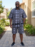 African Print Grey Men's Shirt & Shorts Set