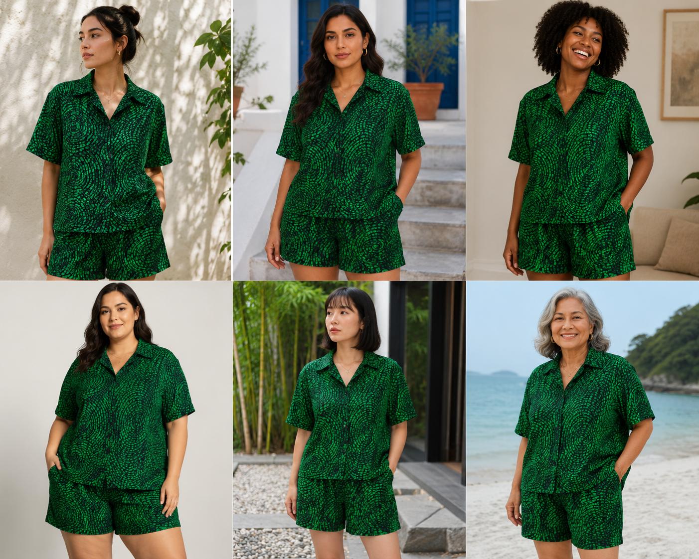 Ankara Emerald Green Swirl Mosaic Women's Shorts and Top Set