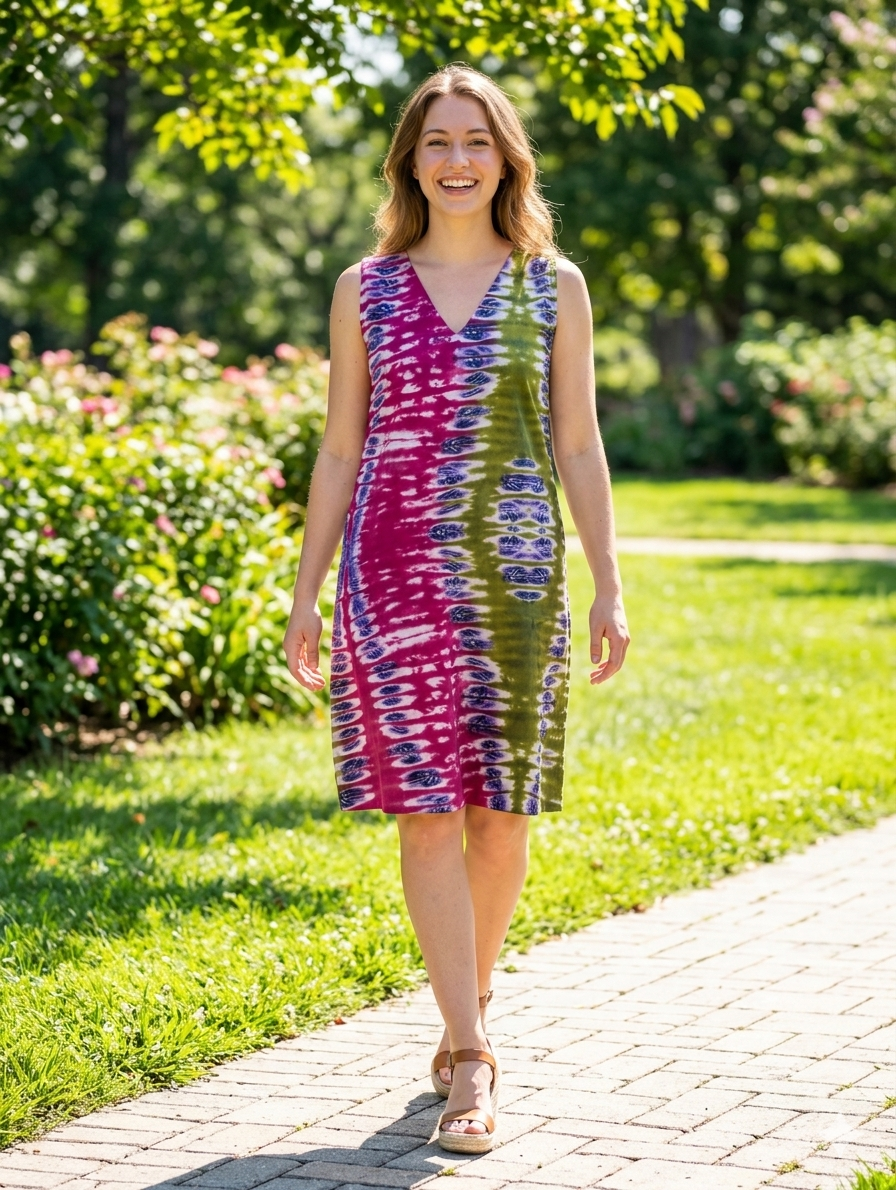Adire Tie-Dye Sleeveless Mini Dress