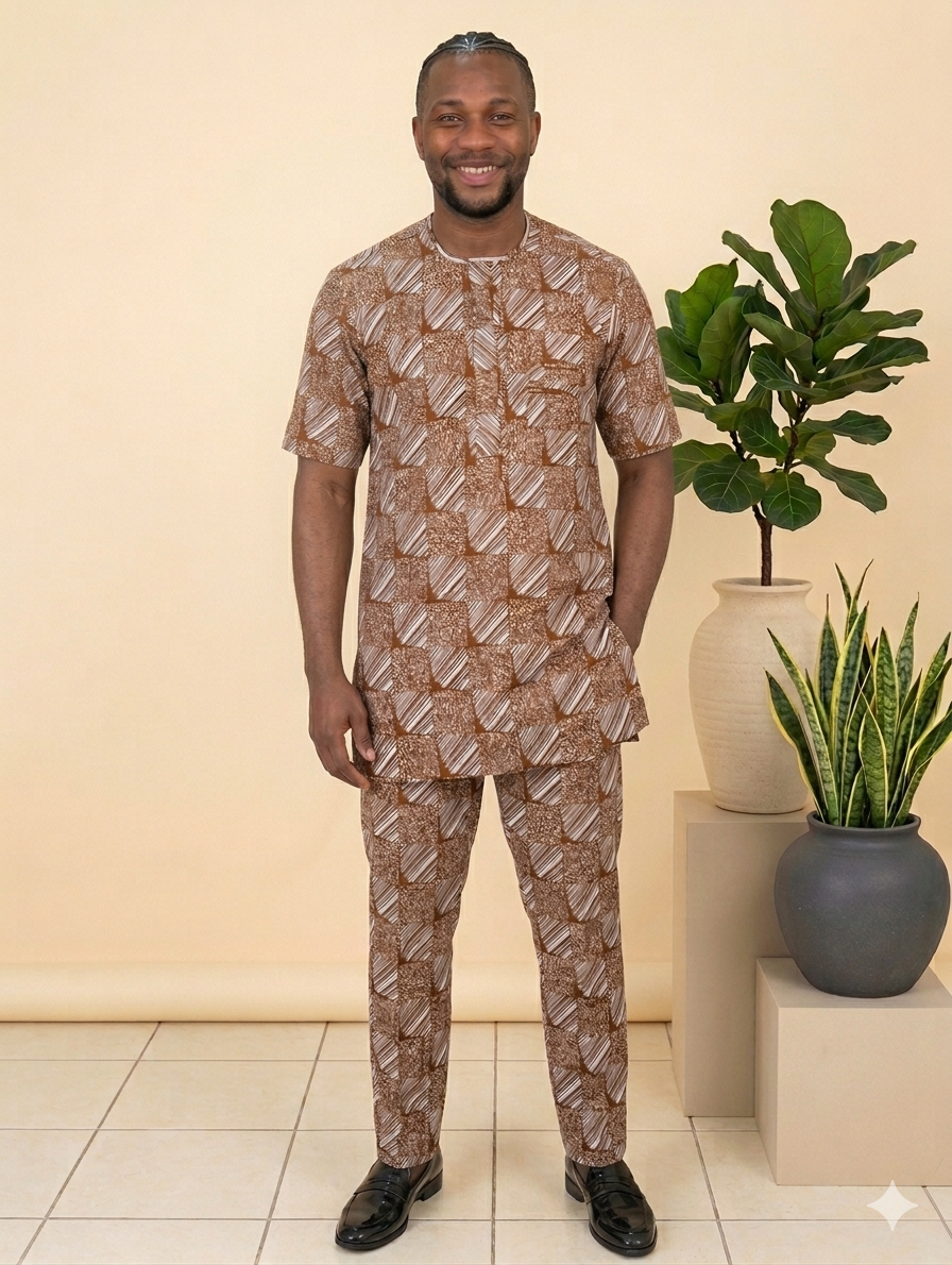 Men's Brown Geometric Print Senator Set