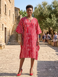 Red & White Striped Shift Ankara Dress