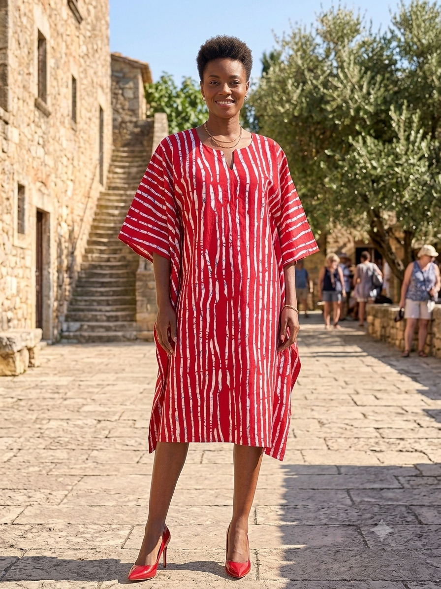 Red & White Striped Shift Ankara Dress