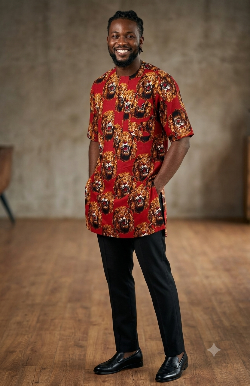 Red Lion Head Isiagu Top – Regular Length