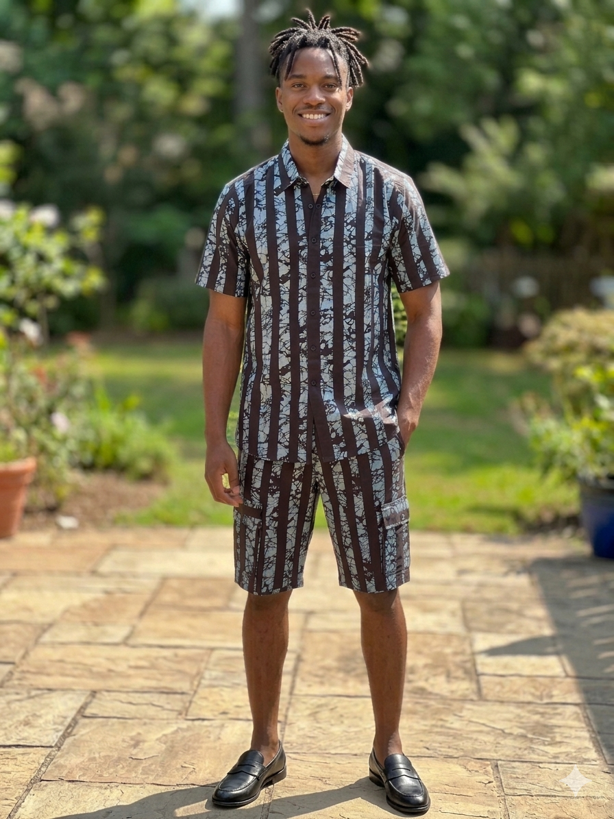 Men's Geometric Print Ankara Short Set