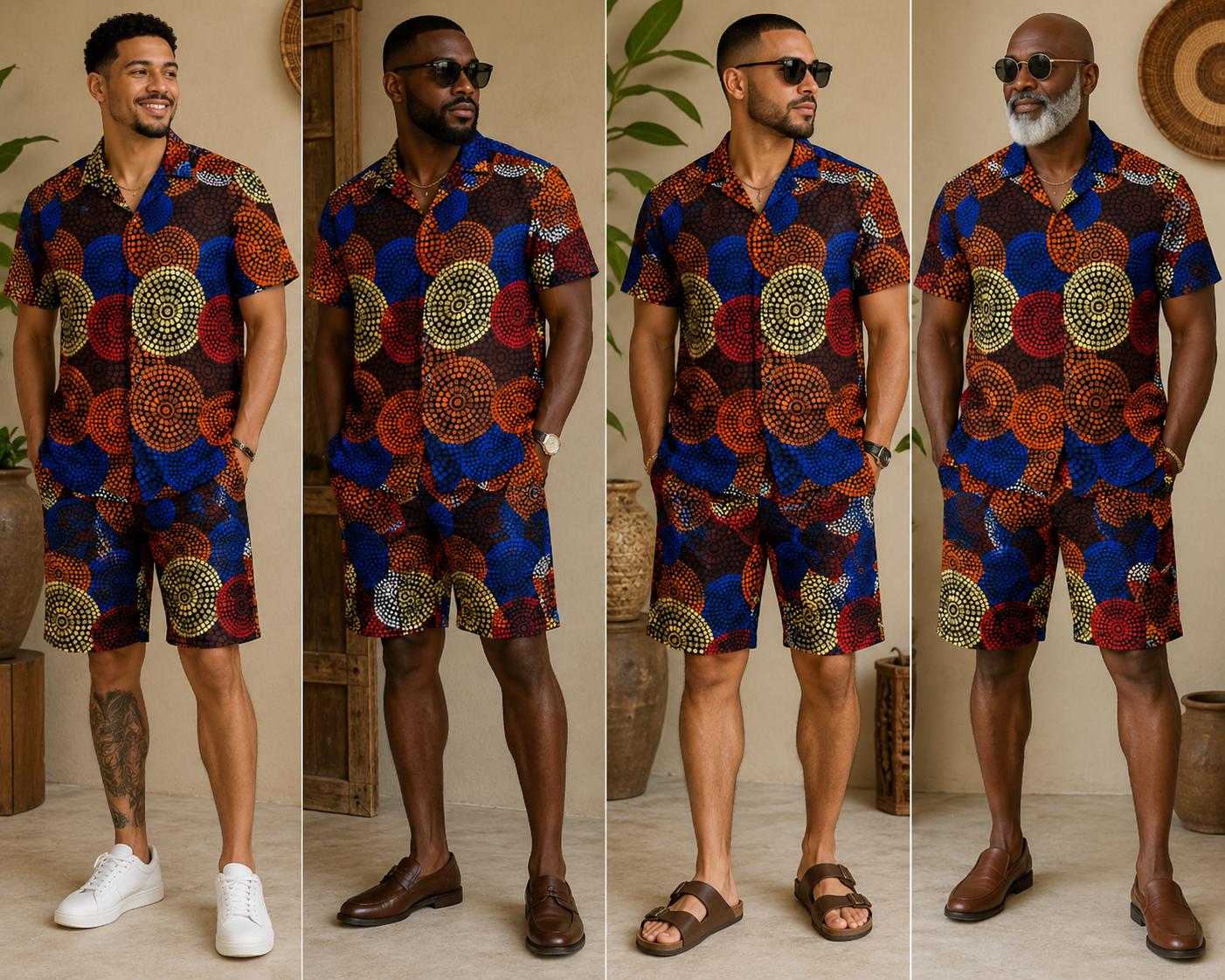 Men's Multicolor Mandala Print Ankara Short Set