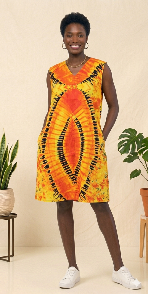 Adire Tie-Dye Sleeveless Mini Dress