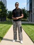 Ankara Grey White Abstract Line Men's Cargo Pants