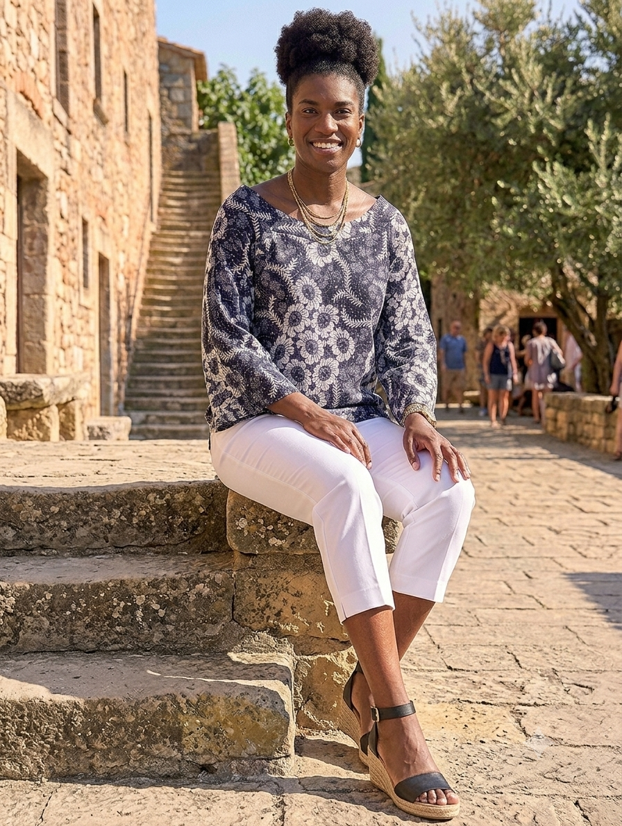 Ankara Floral Print Bell-Sleeve Top