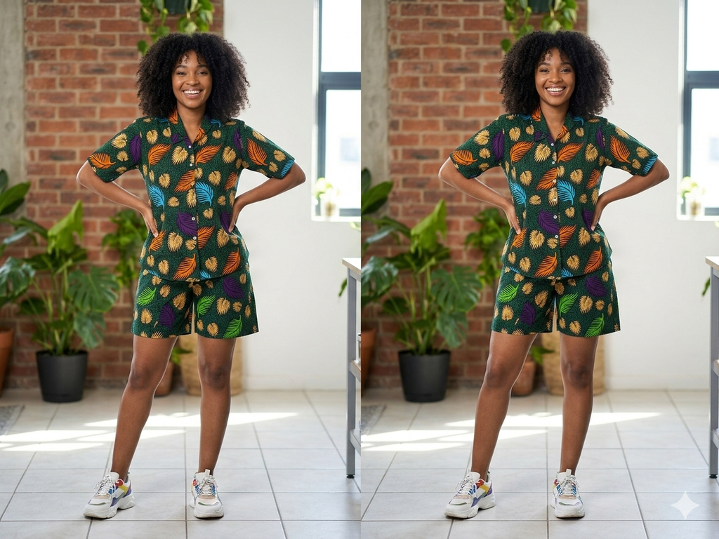 Ankara Dark Green Tropical Palm Leaf Women's Shorts and Top Set