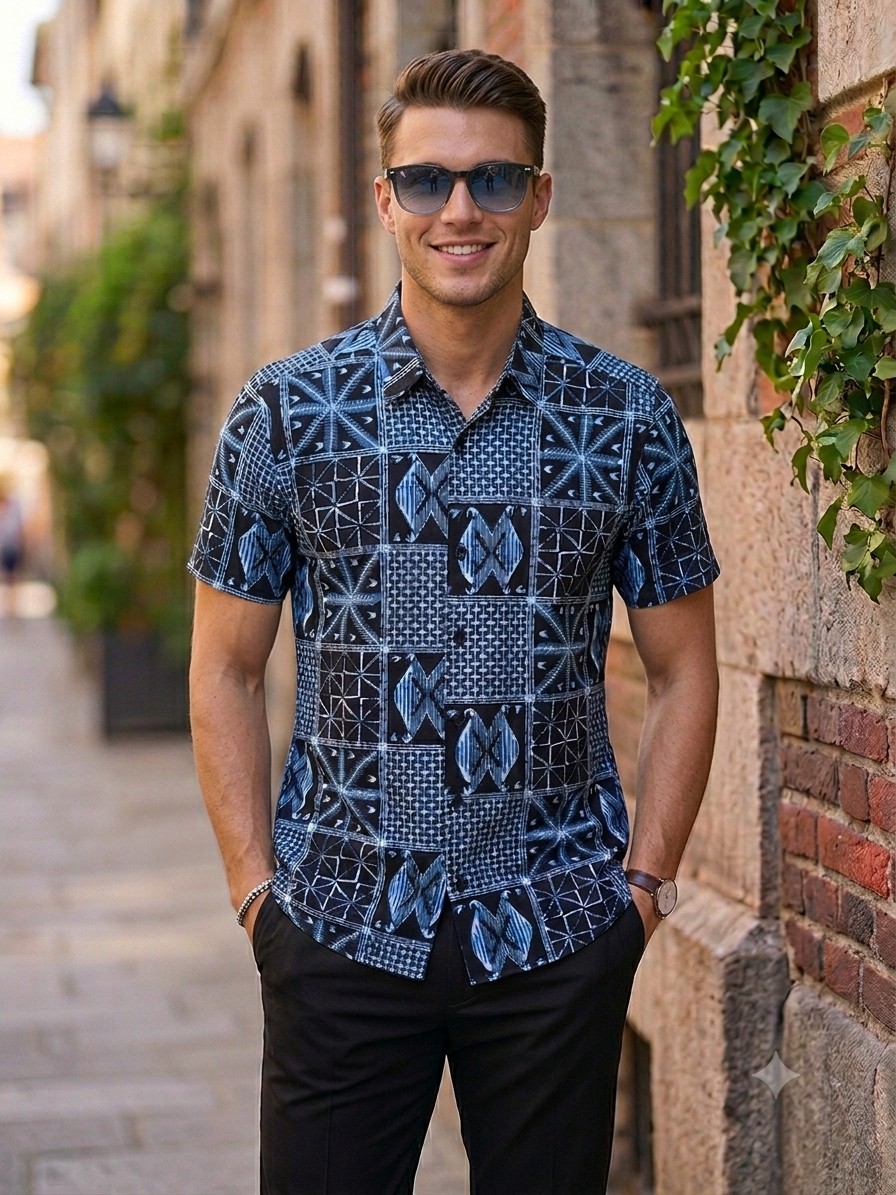Bogolan Patchwork Print Short-Sleeve Shirt