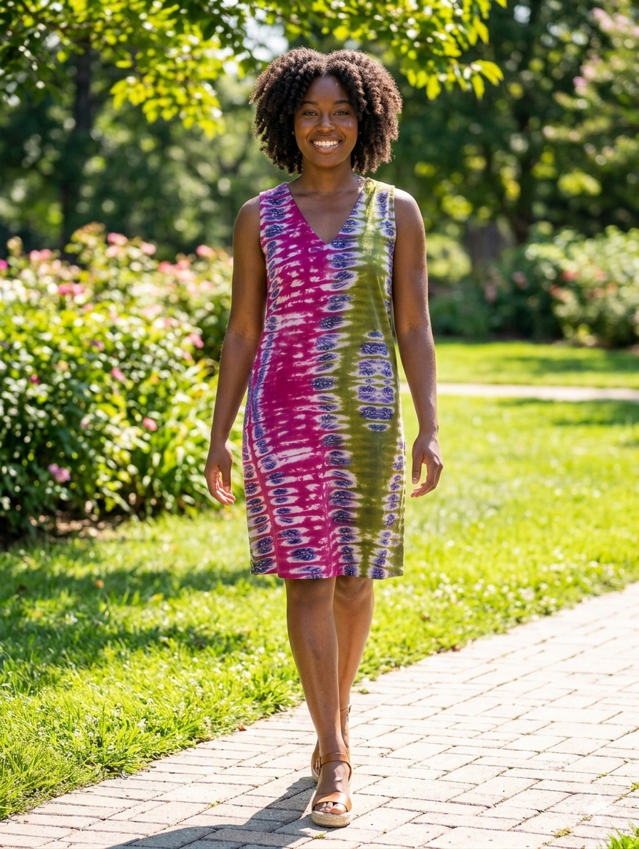 Adire Tie-Dye Sleeveless Mini Dress