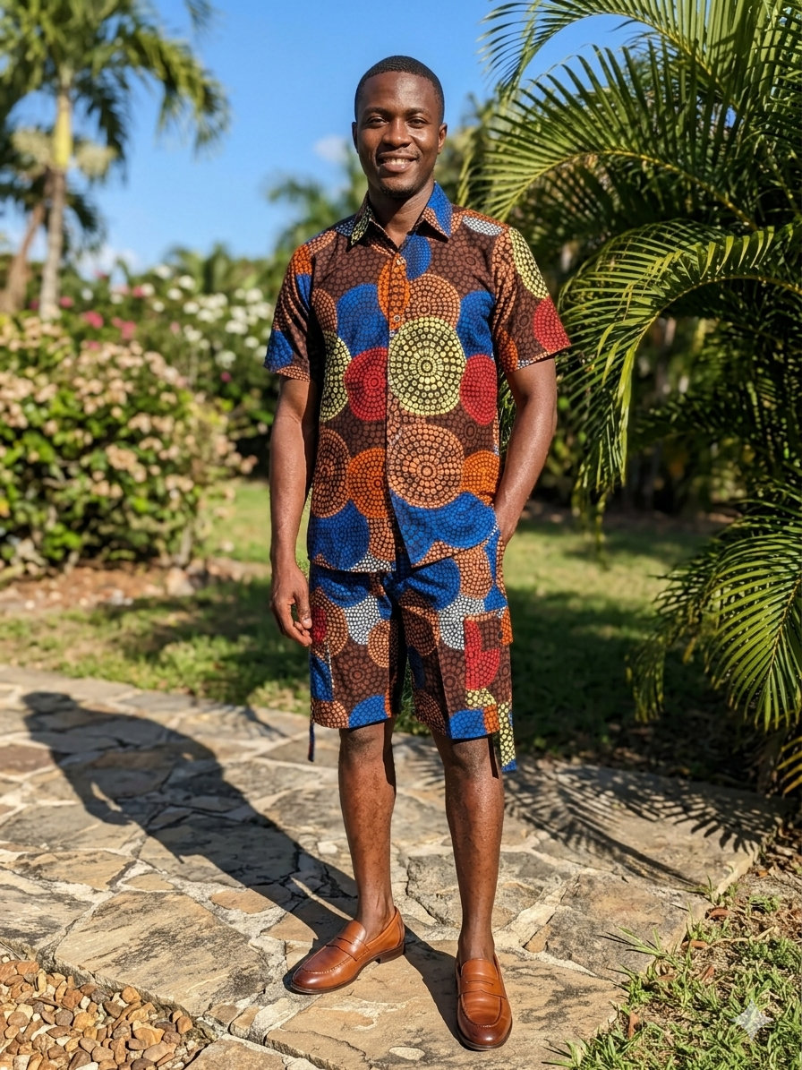 Men's Multicolor Mandala Print Ankara Short Set