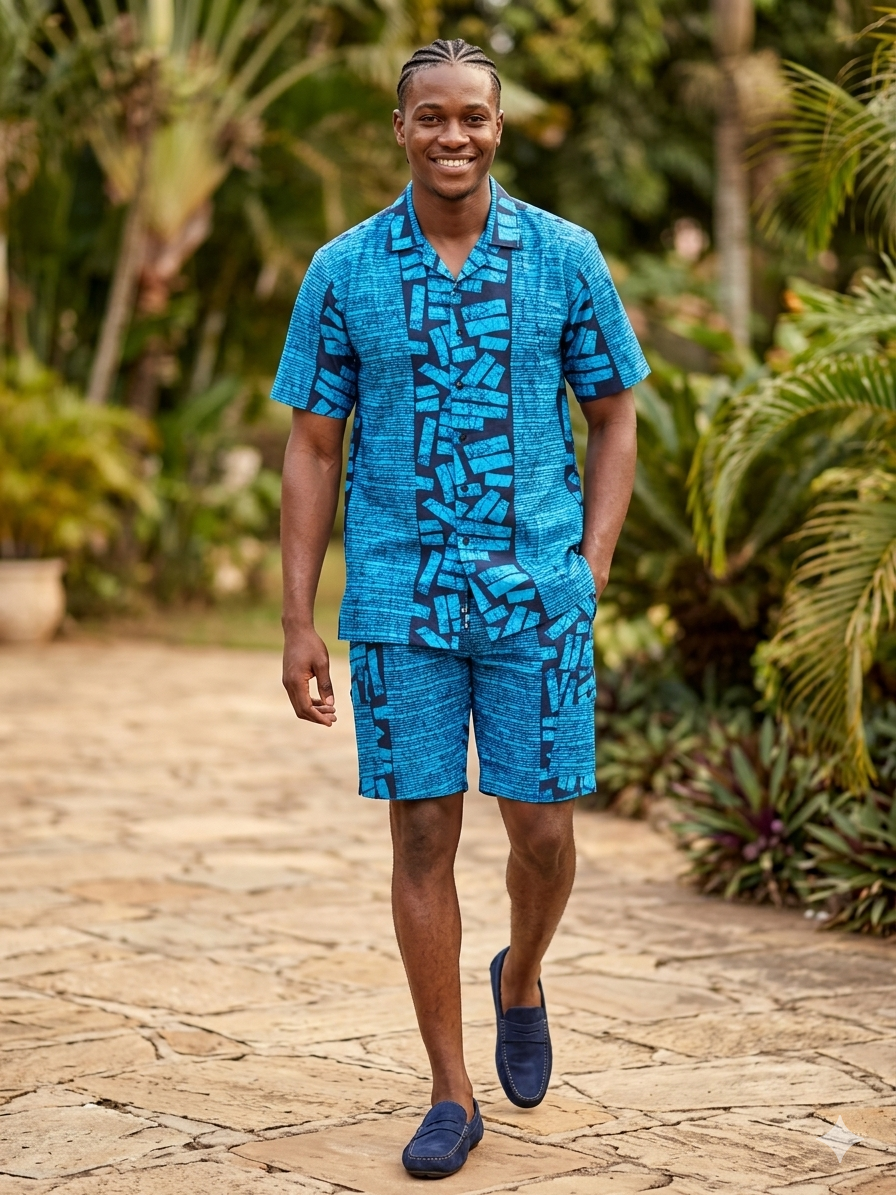 Men's Geometric Print Ankara Short Set