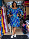 Ankara Cascade Print Off-Shoulder Mini Dress