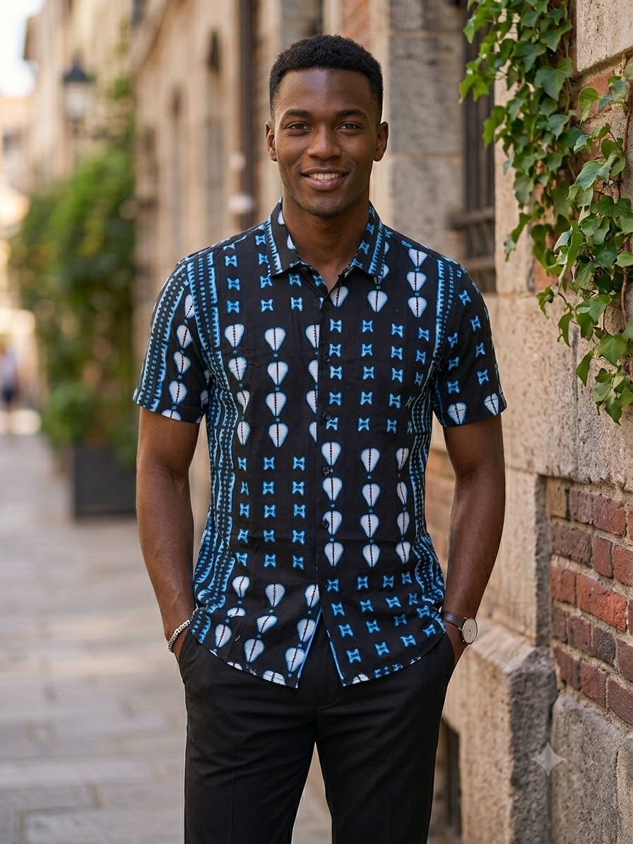 Men's Ankara Geometric Print Short-Sleeve Shirt
