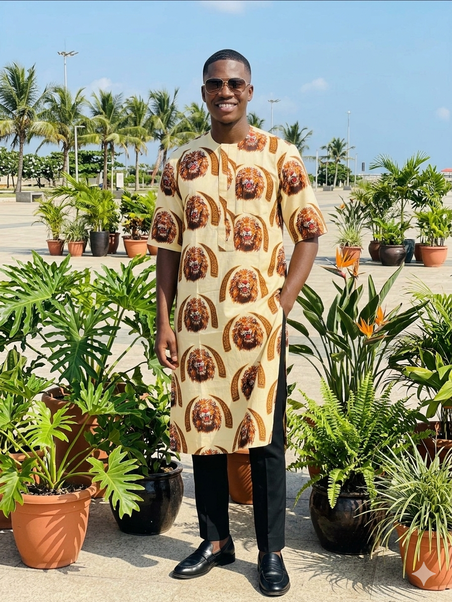 Cream Lion Head with Tusk Isiagu Top – Long Length
