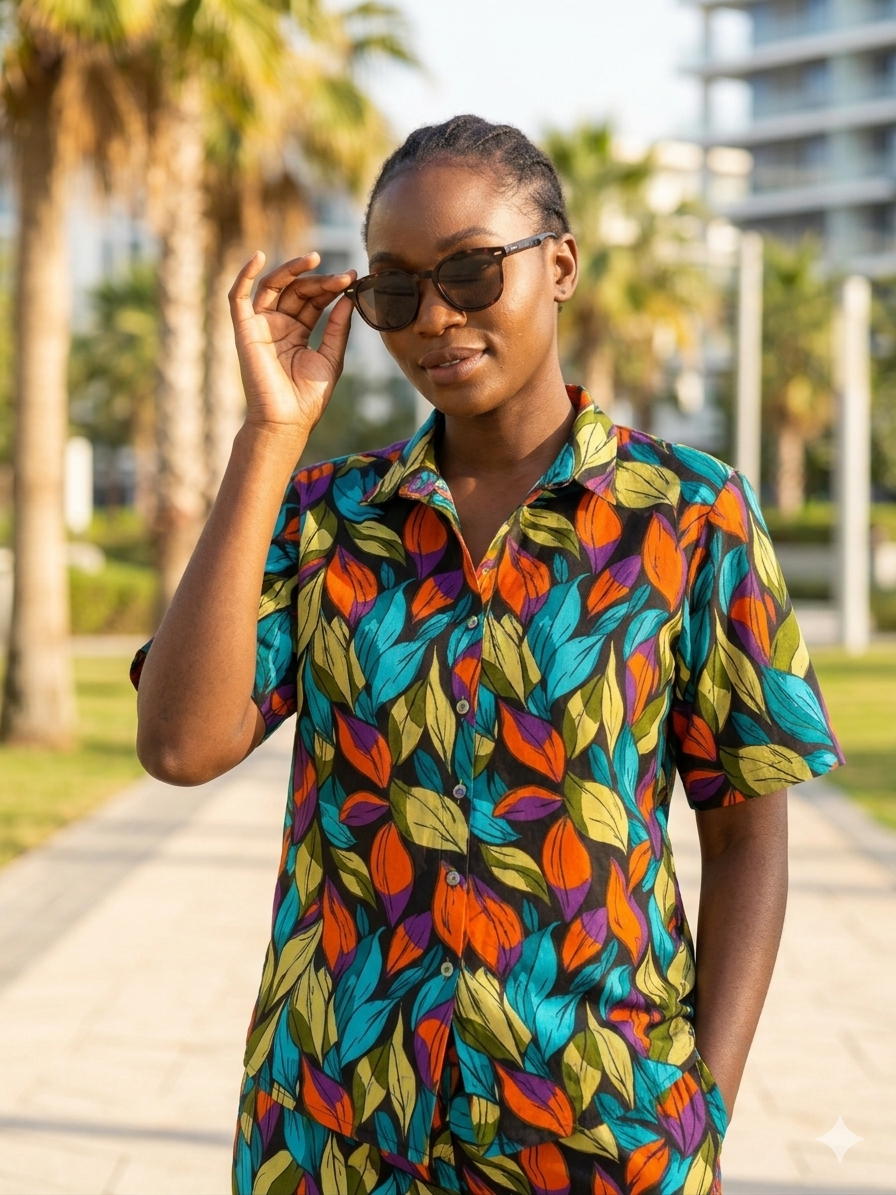 Ankara Leaf Print Women's Shorts and Shirt Set