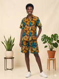 Ankara Amber Teal Swirl Wave Women's Shorts and Top Set