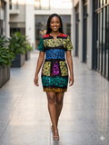 African Wax Print Colorblock Mini Dress