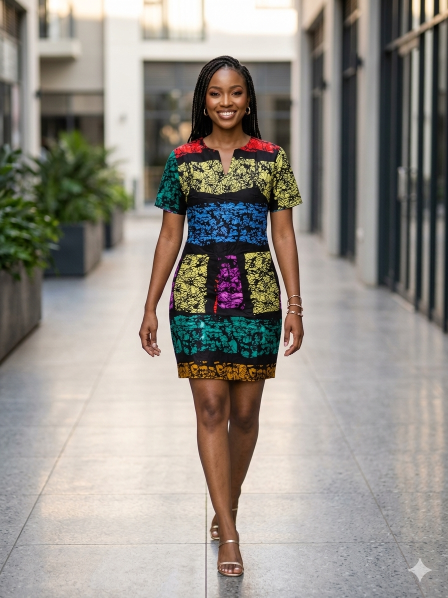 African Wax Print Colorblock Mini Dress