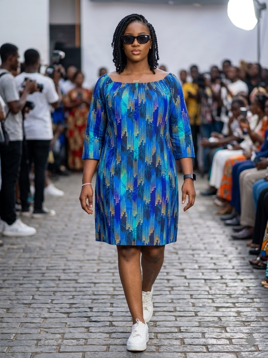 Ankara Cascade Print Off-Shoulder Mini Dress