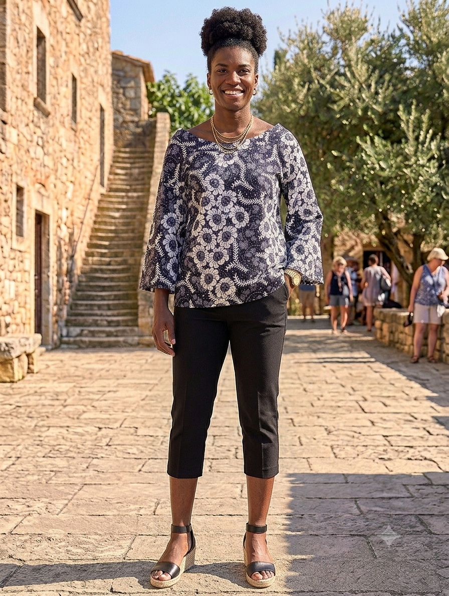 Ankara Floral Print Bell-Sleeve Top