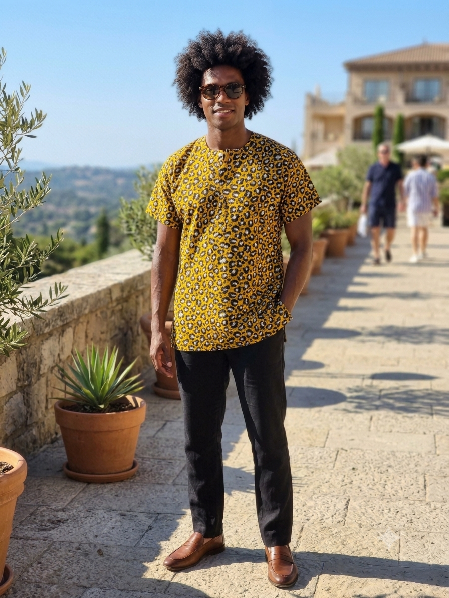 Men's Ankara Leopard Print Senator Top