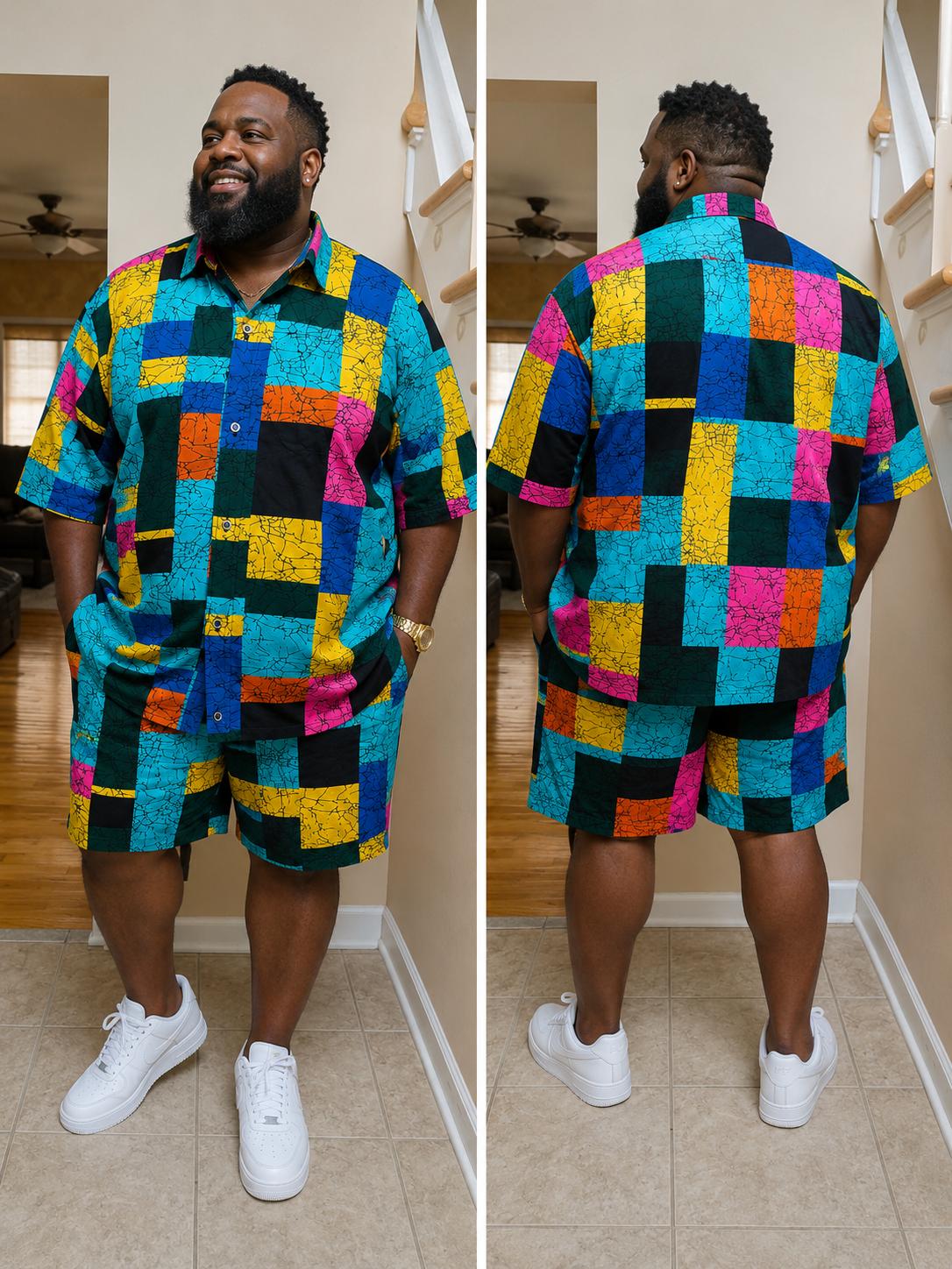 African Block Print Men's Shirt & Shorts Set