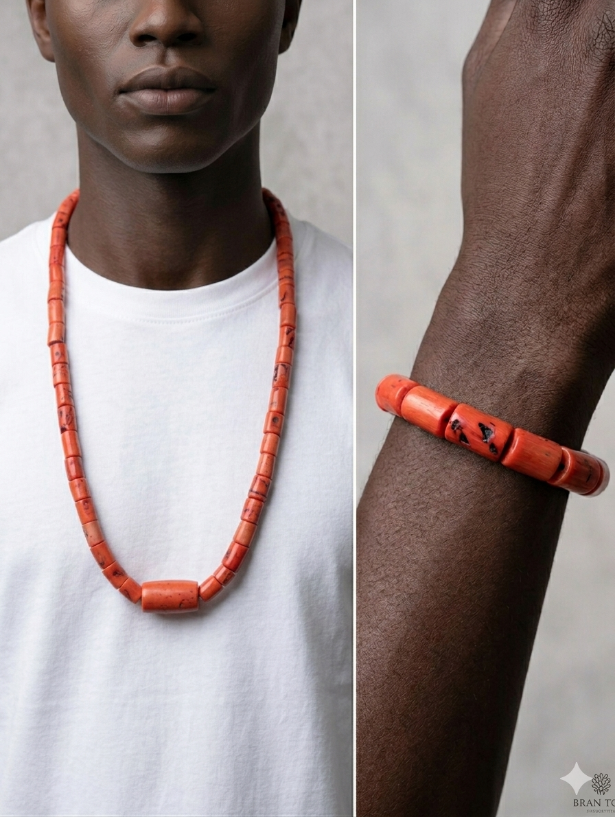 Authentic Coral Bead Necklace & Bangle Set