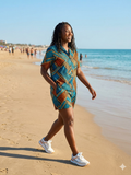 Ankara Teal Rust Diagonal Stripe Women's Shorts and Top Set