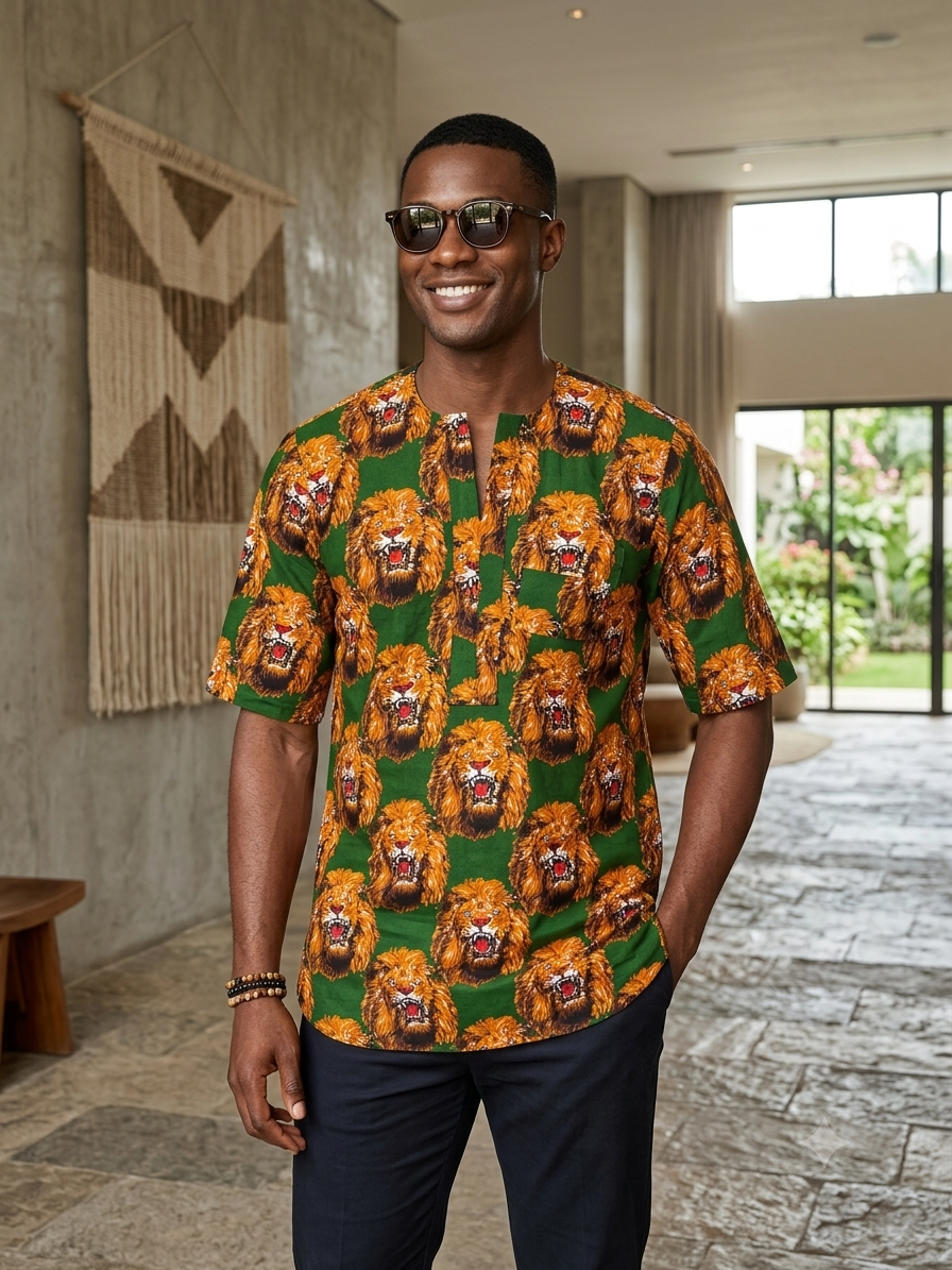 Green Lion Head Isiagu Top – Regular Length