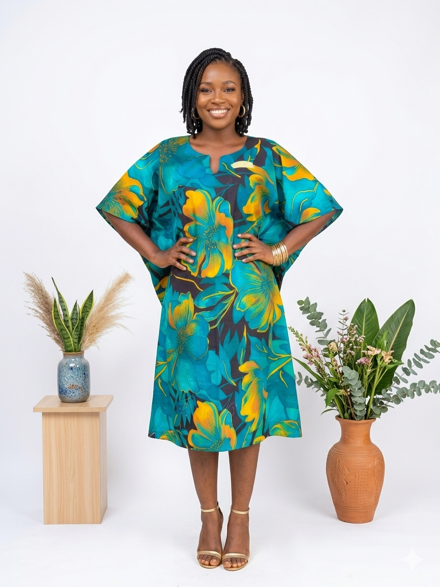 Tropical Blossom Ankara Kaftan Dress