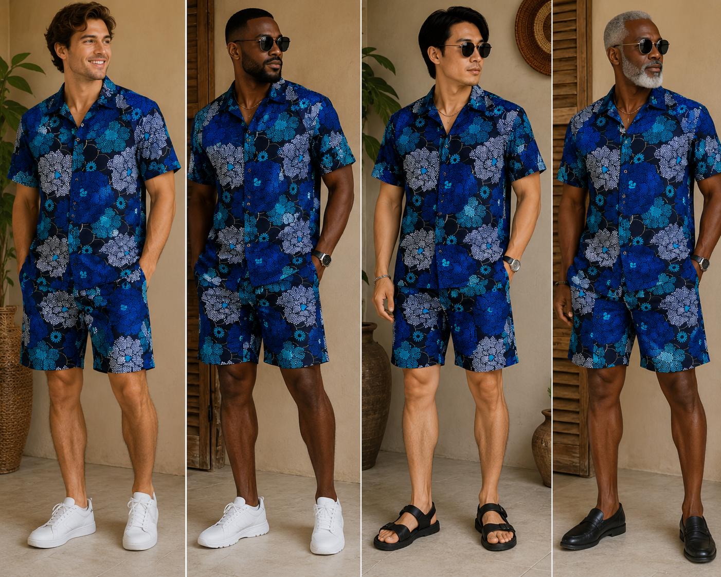 African Print Men's Short Sleeve Shirt & Shorts Set